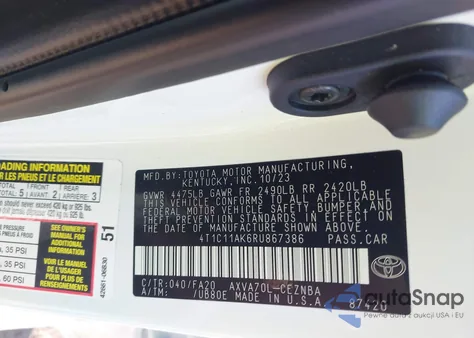 2024 Toyota Camry Le from USA, damaged, VIN 4T1C11AK6RU867386